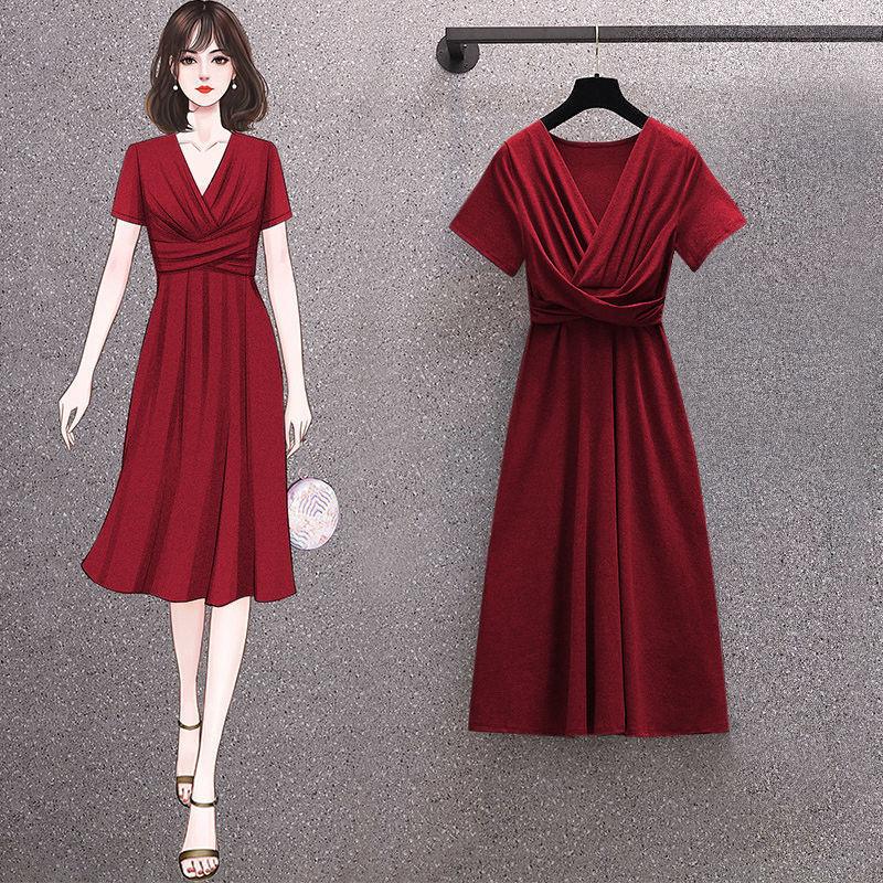 

Сексуальное женское летнее платье с нерегулярными складками M-XXXXL с коротким рукавом и v-образным вырезом длиной до колена, повседневная одежда для офиса, свиданий, вечеринок XXXXL красный