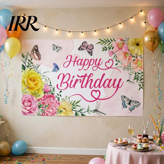 Double-sided Printed Banner Happy Birthday Backdrop, Party Photo Background Cloth for Celebration, Decorative Bunting Flag Decor Kids Women, Supplies