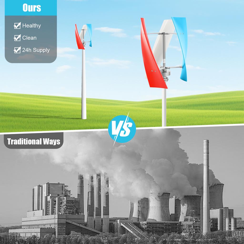 400W Vertical Axis Wind Turbine Generator Low Start Wind Speed 2m/s IP67 Waterproof for Home Boat RV Camping