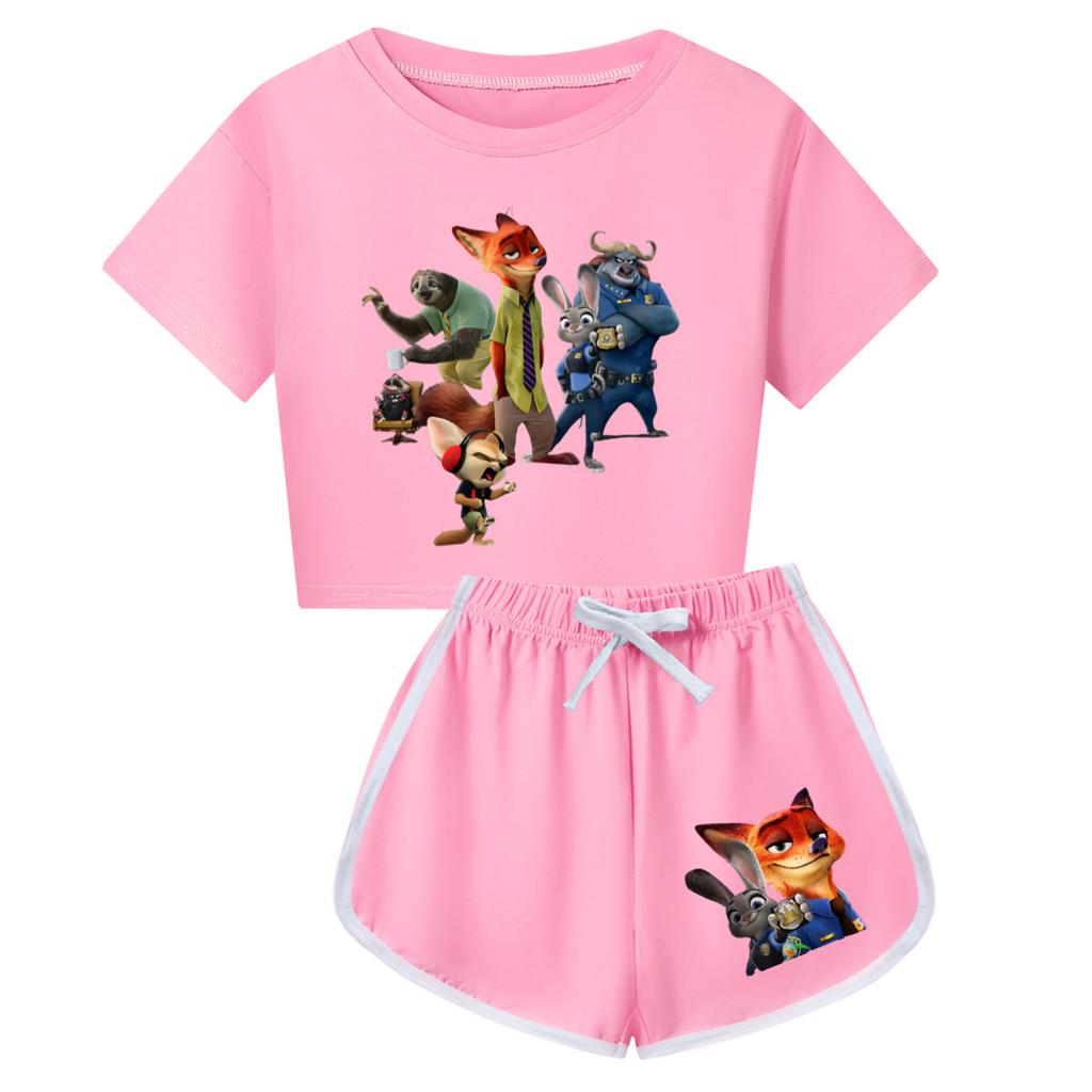 Kids Summer Sport T-Shirt And Shorts 2 Piece Outfit Tracksuit Set Short Sleeve Print Crop Tops With Clothing Set