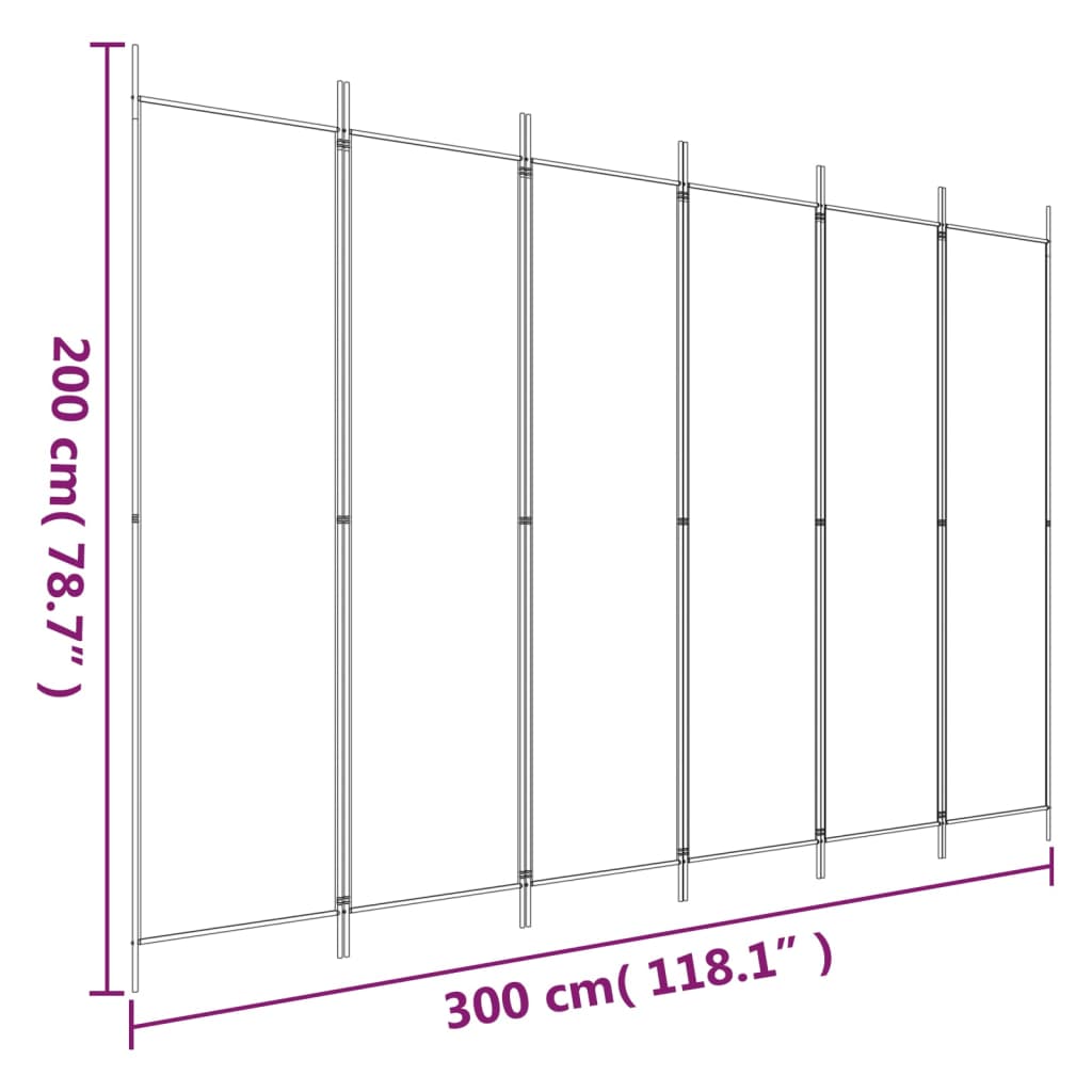 Vidaxl Paravento a 6 Pannelli, Marrone, 300X200 Cm, Tessuto