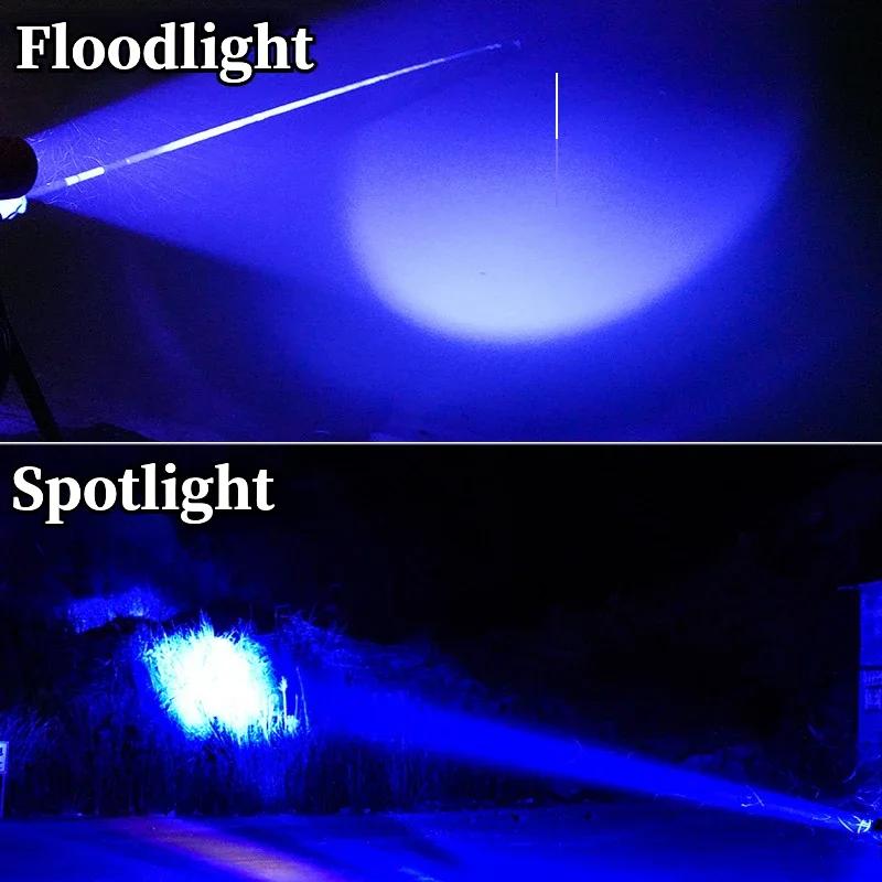 Super Bright Zoom Night Fishing Flashlight 5 Light Sources Blue/UV/White/Yellow/Red Searchlight Zoomable Flashlight with Bracket