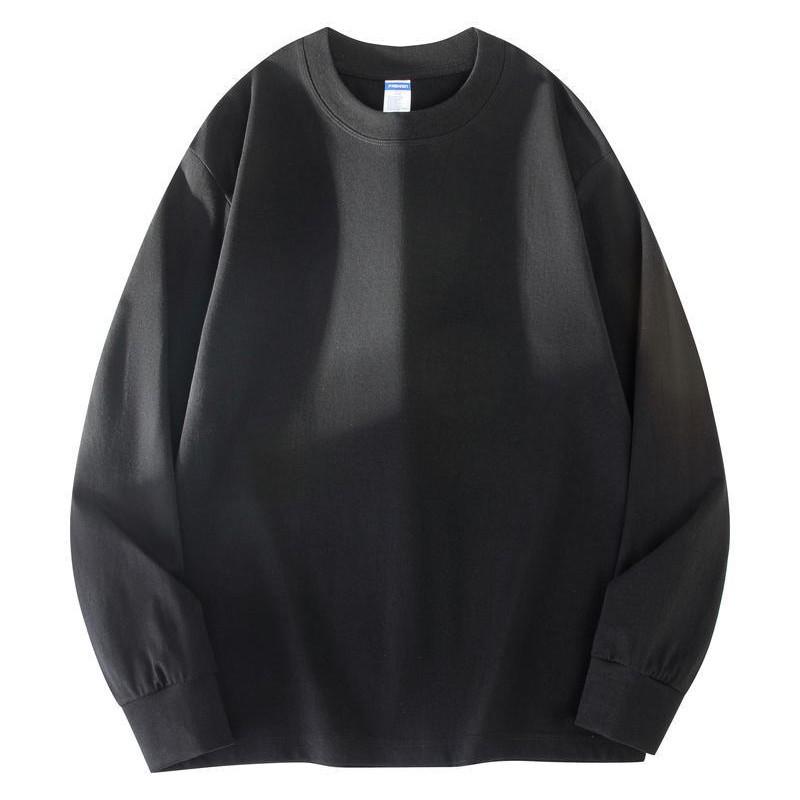 260G schwerer vielseitiger reiner Baumwoll-Rundhals-Pullover mit langen Ärmeln für Damen, einfaches einfarbiges Unterhemd, lockere Schultern, Kleidung mit langen Ärmeln