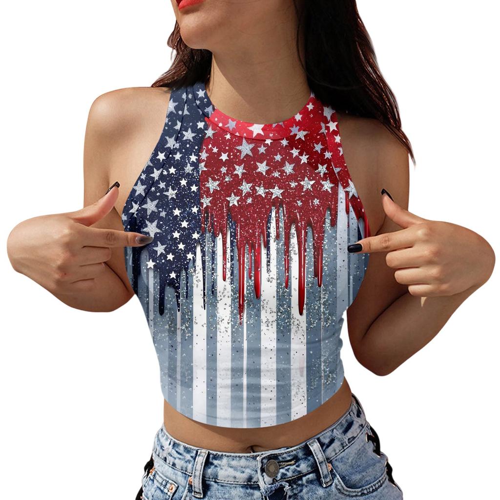 Women's Fashion Independence Day Print Sleeveless Base Tank Top