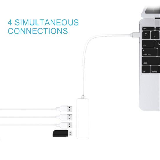 USB Port Hub Multifunctional Plug Play Compact 4-in-1 USB 2.0 Extension Adapter for Laptop