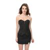 Elegant black chest straightened slim fitting corset set, sexy white-collar professional suit