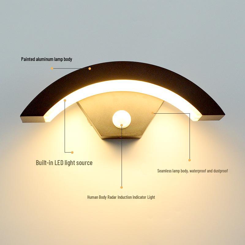 LED Waterproof Motion Sensor Wall Lamp - Courtyard, Balcony, Doorway, Moon-Shaped Design