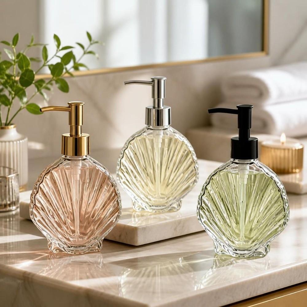 Muschelförmiger Glas-Seifenspender 400ml Flüssigseife/Lotion Aufbewahrungsflaschen Badezimmerzubehör