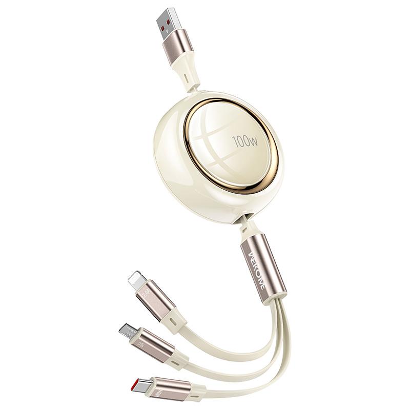 

WEKOME WDC-18 Star Series 1.2m 3-in-1 Retractable 100W Fast Charging Cable Date Cord Beige