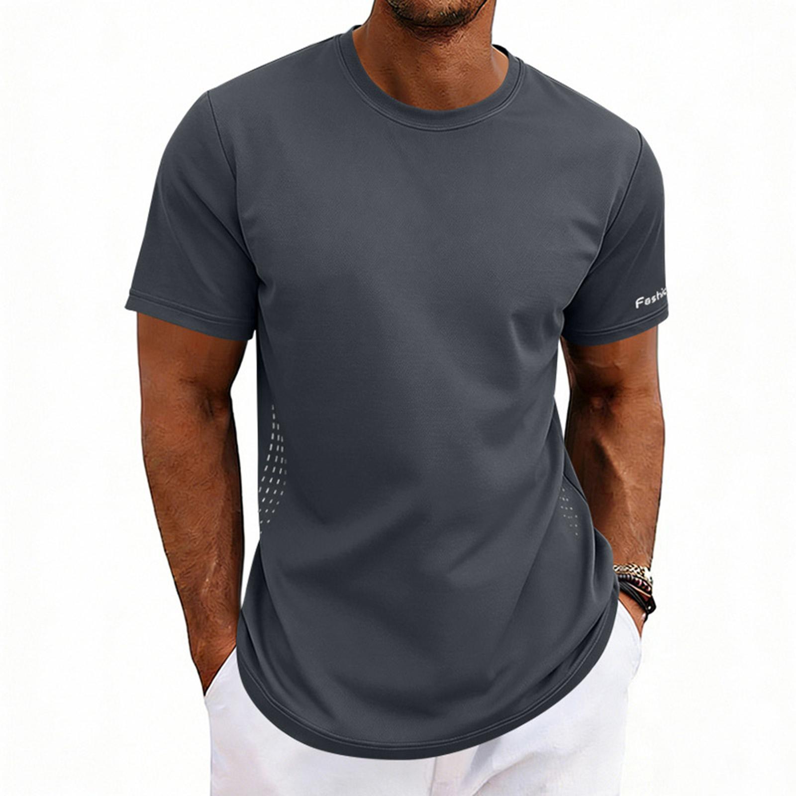 Men s Summer Round Neck Top  Men s Sports Casual Short-Sleeve XL