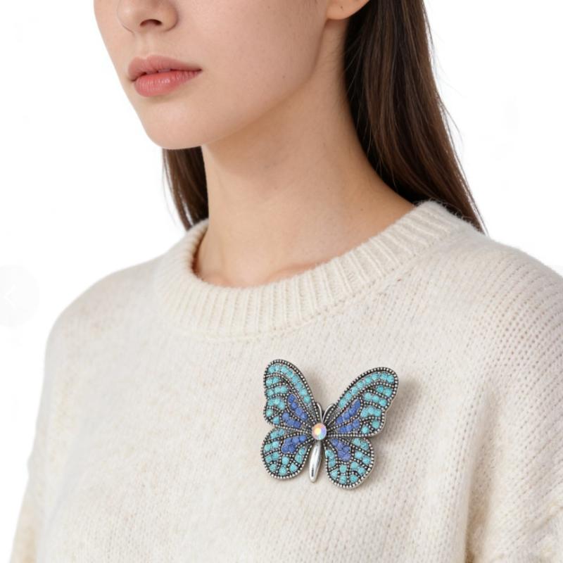 Vintage Crystal Butterfly Brooches For Women Unisex Insect Pins Casual Party Accessories New Gifts Friends