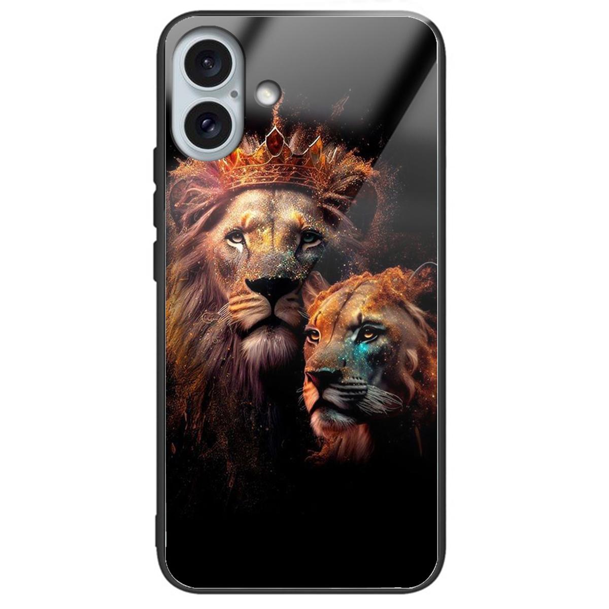 

For iPhone 16 Plus Case Tempered Glass TPU Drop-Proof Phone Cover Pattern Printing Style L