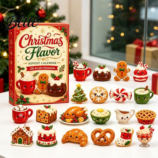 Holiday Countdown Gift 2026 Christmas Characters Advent Calendar 24-Day Food Theme Ornament Set Stocking Stuffers 2D Acrylic Hanging Decor for Tree,
