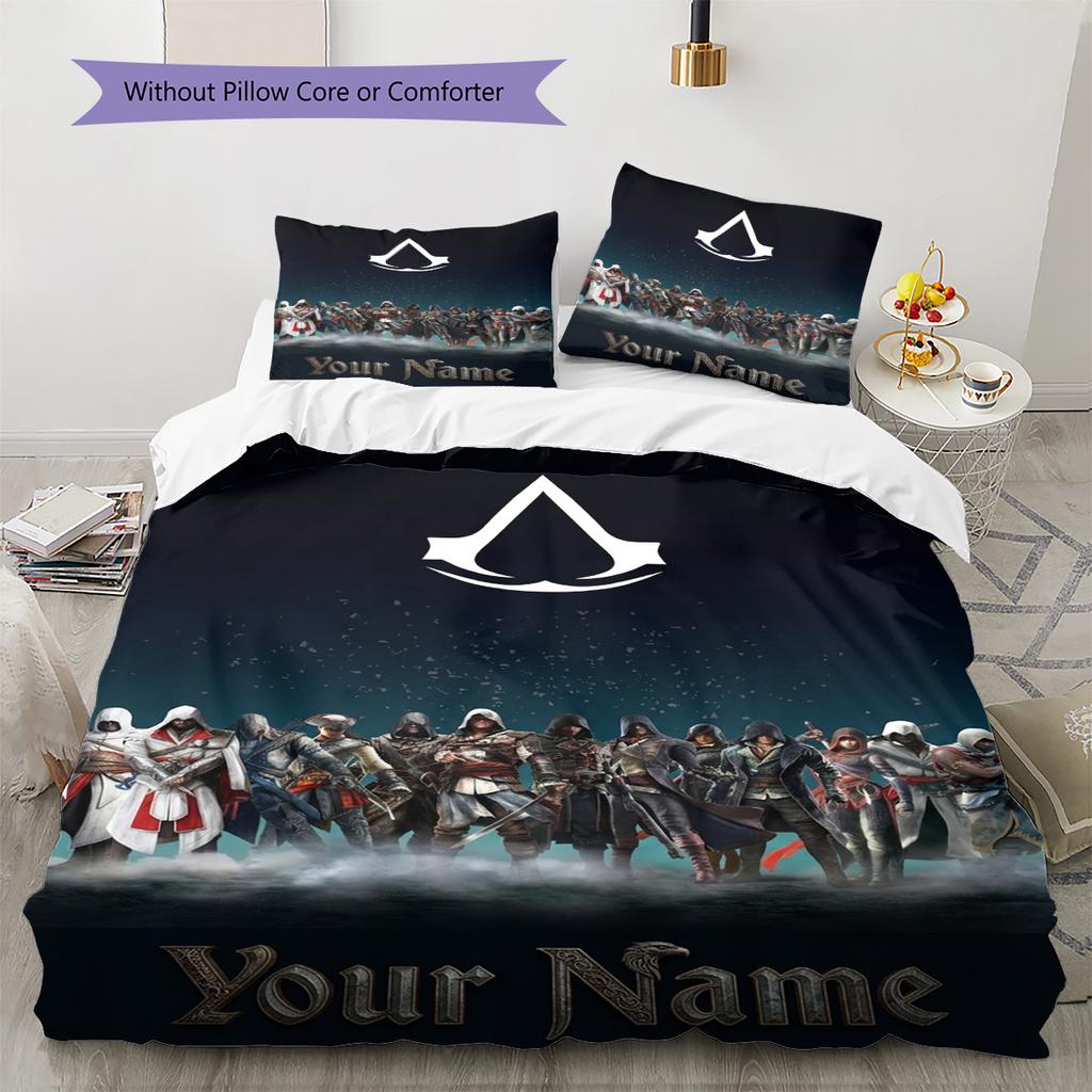 Name Custom Assassin Creed Pattern Bedding Set Quilt Cover Pillowcase Home Decor Gift (1 * Duvet Cover + 2 * Pillowcase, Without Core)