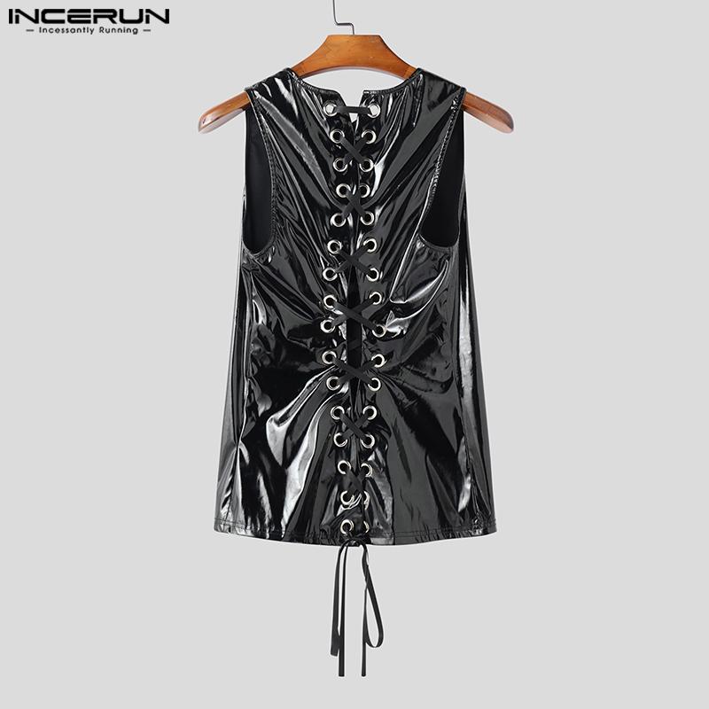 INCERUN Letní pánské třpytivé bez rukávů s bandáží na zádech párty klubové skinny tílka