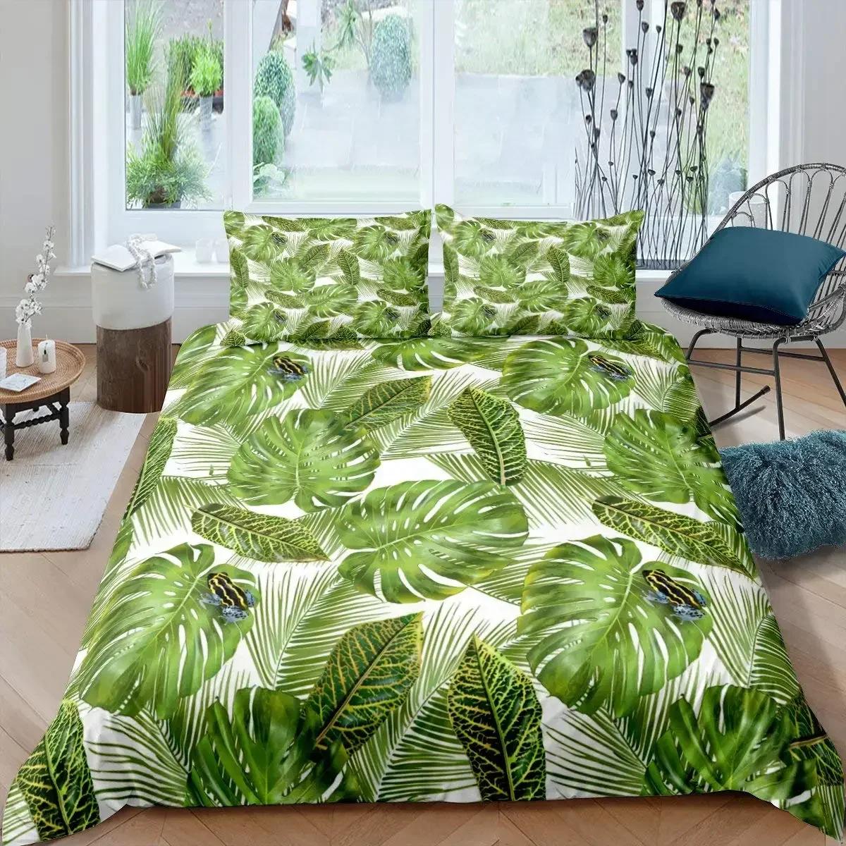 

Palm Leaves Banana Leaves Bedding Set Single Twin Double Queen King Cal King Size Bed Linen Set 70x133cm