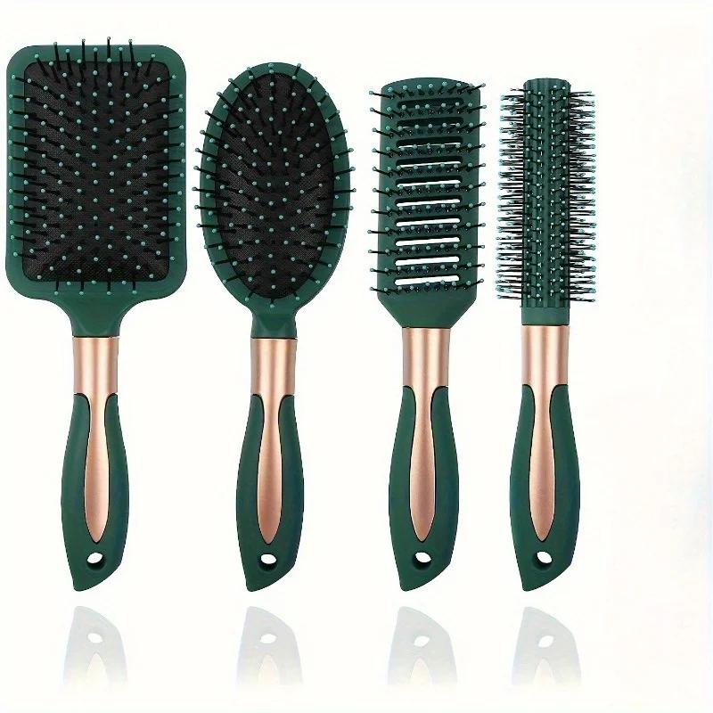 4pcs/set Hairdressing Comb Brush Set Paddle Air Cushion Comb Oval Air Bag Comb Ribbed Comb Round Curling Comb