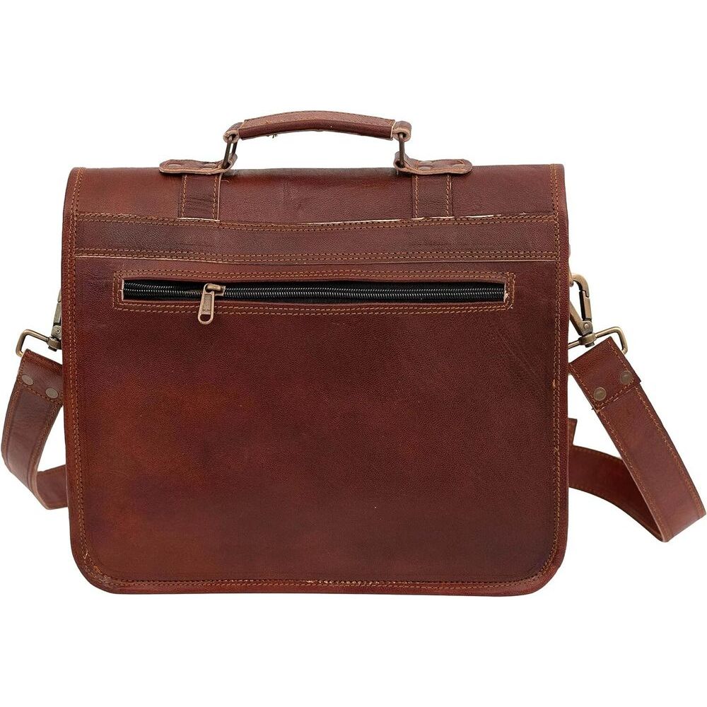 Vintage Goat Leather Messenger Real Satchel Genuine Laptop Brown Briefcase Bag