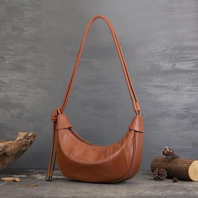 Borsa a mezzaluna in vera pelle casual a tinta unita per pendolari, grande capacità, morbida pelle bovina, borse a spalla da donna