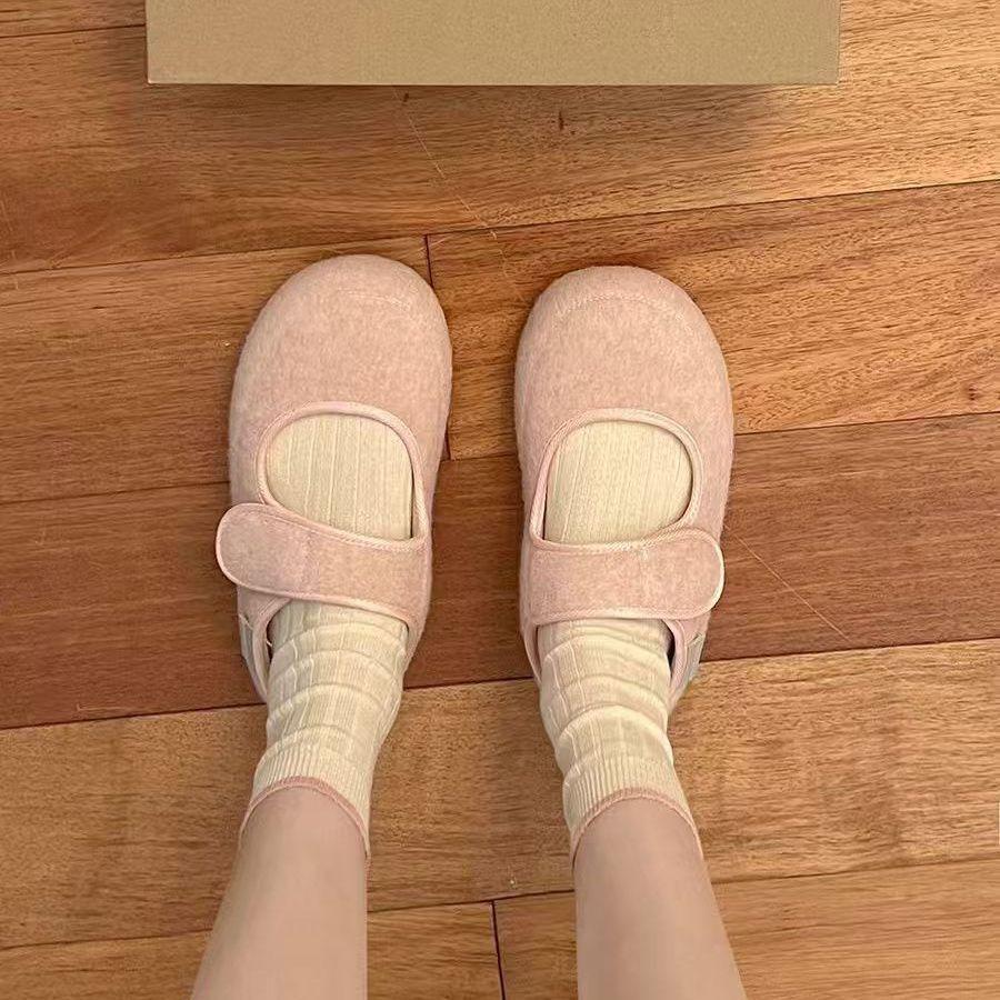 New ugly cute Mary Jane shoes women's Velcro flat bottom round head soft sole simple single shoes