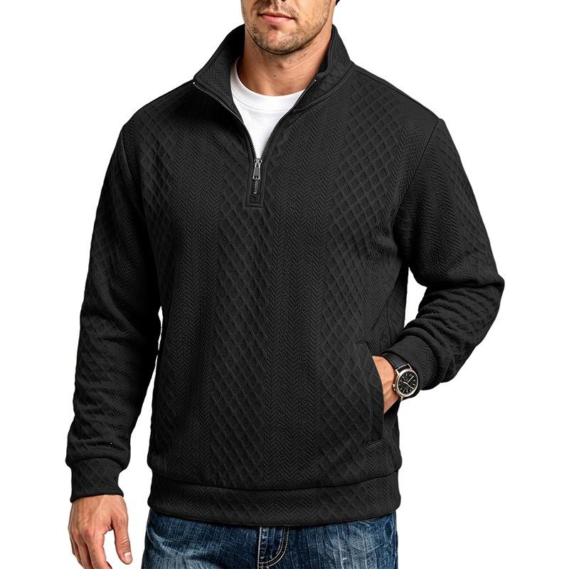 Men S Autumn Diamond Jacquard Half Zip Stand Collar Long Sleeve Pullover Sweatshirt