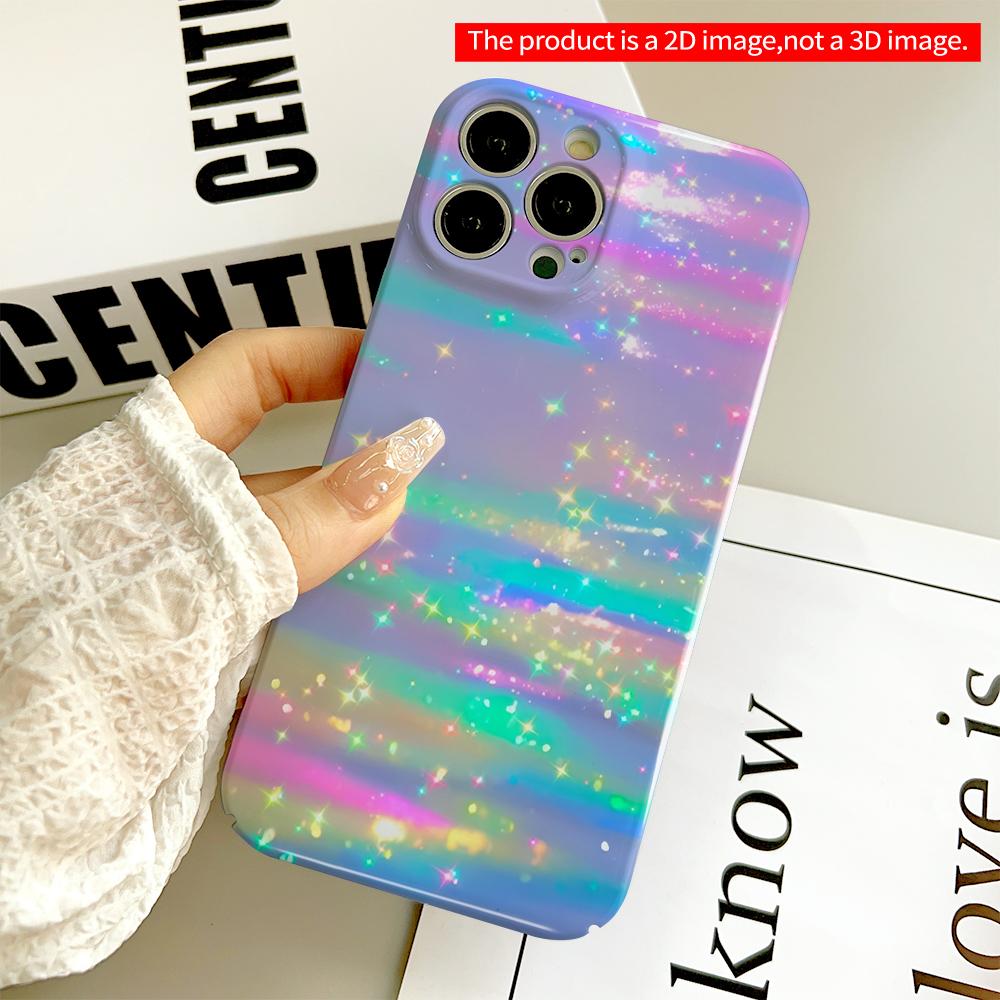 2DFlat Pastel Rainbow Stars Glitter Phone Case All inclusive film hard phone case, compatible with iPhone 18 Pro Max 17 16 15 14 13 12 11