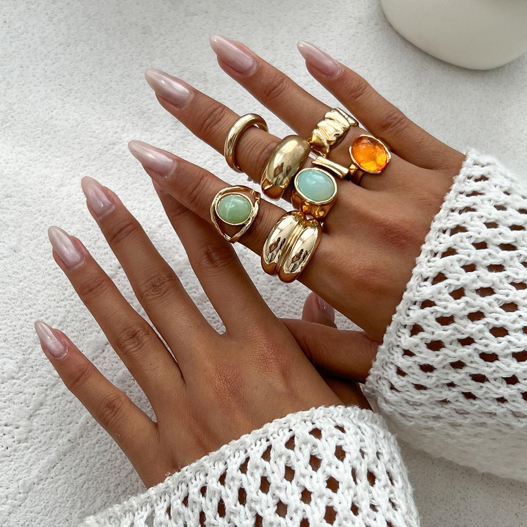 Geometric Adjustable Ethnic Open Ring Set Fashion Jewelry Aesthetic Retro Vintage Punk Gold Color Knuckle Joint Rings Irregular Accessories