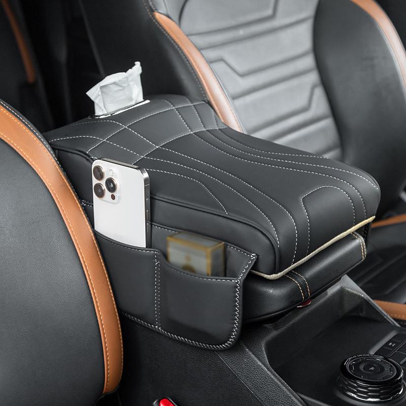 Mittelarmlehnen-Erhöhungspolster für BYD Shark 6, Leder-Organizer, integrierter Taschentuchhalter, 2 seitliche Ablagefächer, Autozubehör