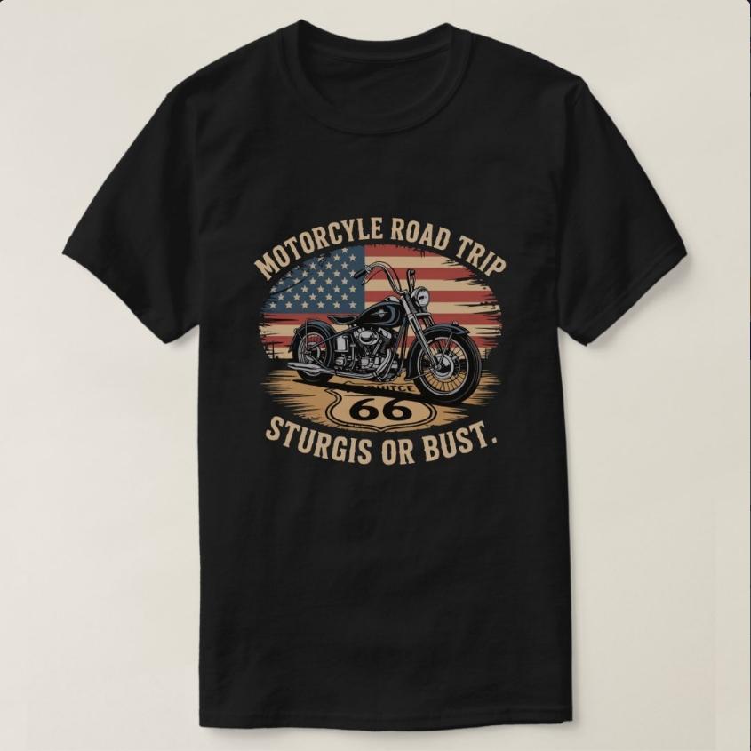 Motorcycle Road Trip Route 66 American Motobike TShirt 100 Cotton ONeck Short Sleeve Summer Casual Mens Tshirt Streetwear S
