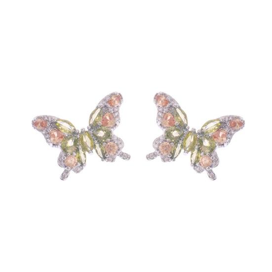 Butterfly Stud Earrings Olive Green Zircon Gemstone Ear Studs Butterfly Earrings Women Jewelry Gift for Birthdays Anniversaries