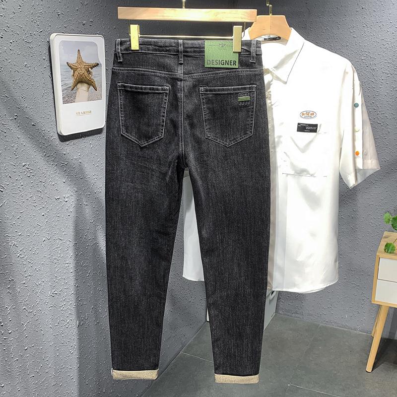 Brand Men's Trendy Elastic Embroidery Slim Straight Jeans
