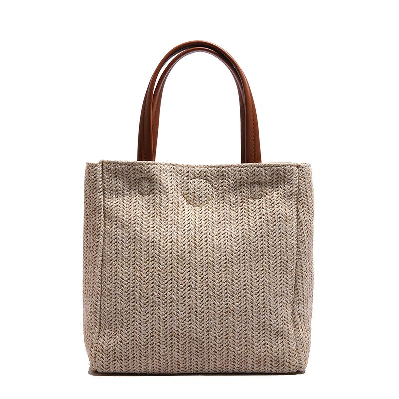 Straw bag women's 2025 new rattan large-capacity bucket bag beach woven contrasting color portable tote bag