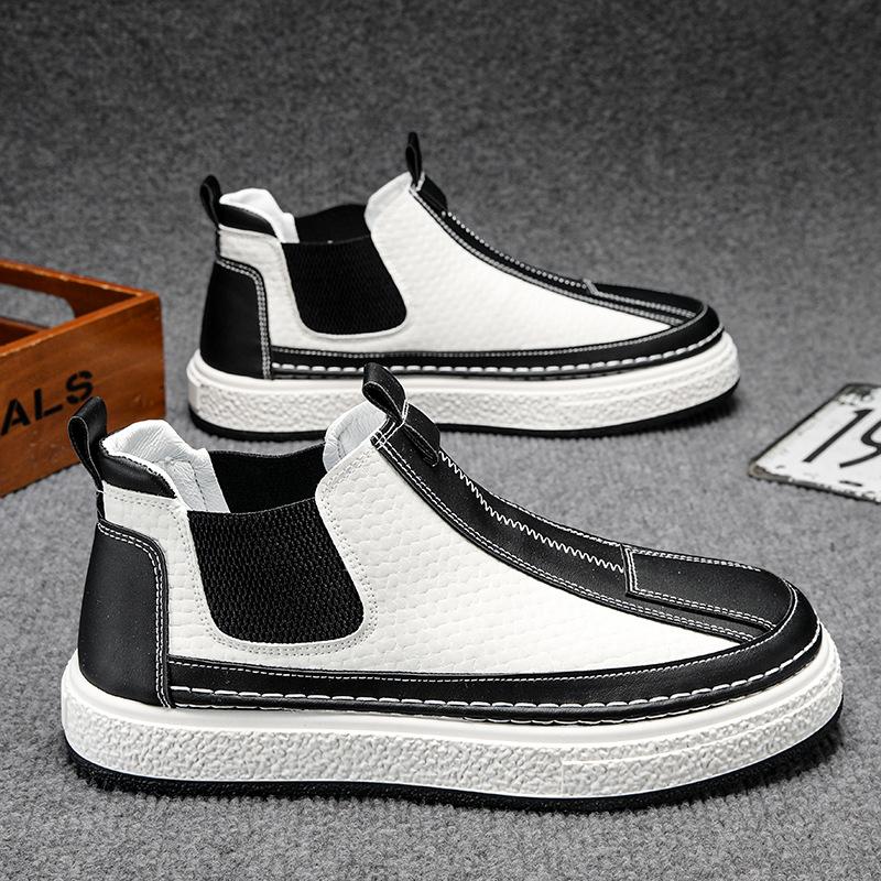 Men's shoes spring black leather shoes waterproof chef labor insurance trendy shoes soft sole one pedal Martin boots men's tooling casual