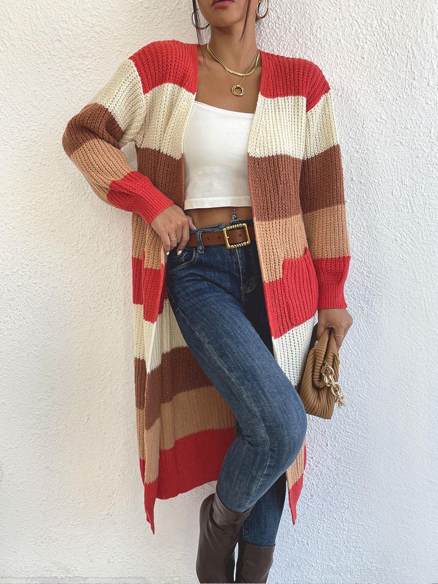 

Полосатый кардиган-пальто крупной вязки с цветными блоками - Коллекция 2024 Large