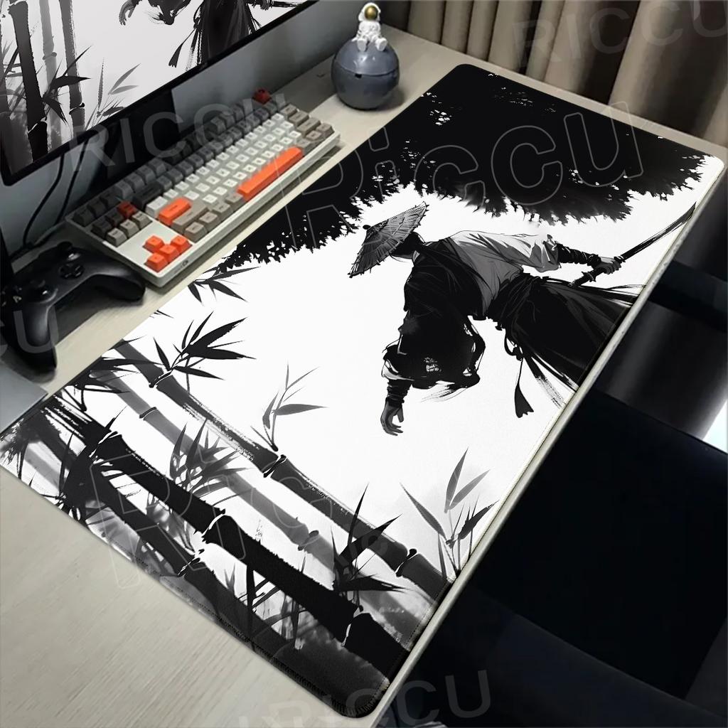 Samurai Black Mouse Pad Large Computer Gamer Table Mat Laptop Art Desk Mat PC Mousepad Non-slip Rubber Keyboard Accessories Pads