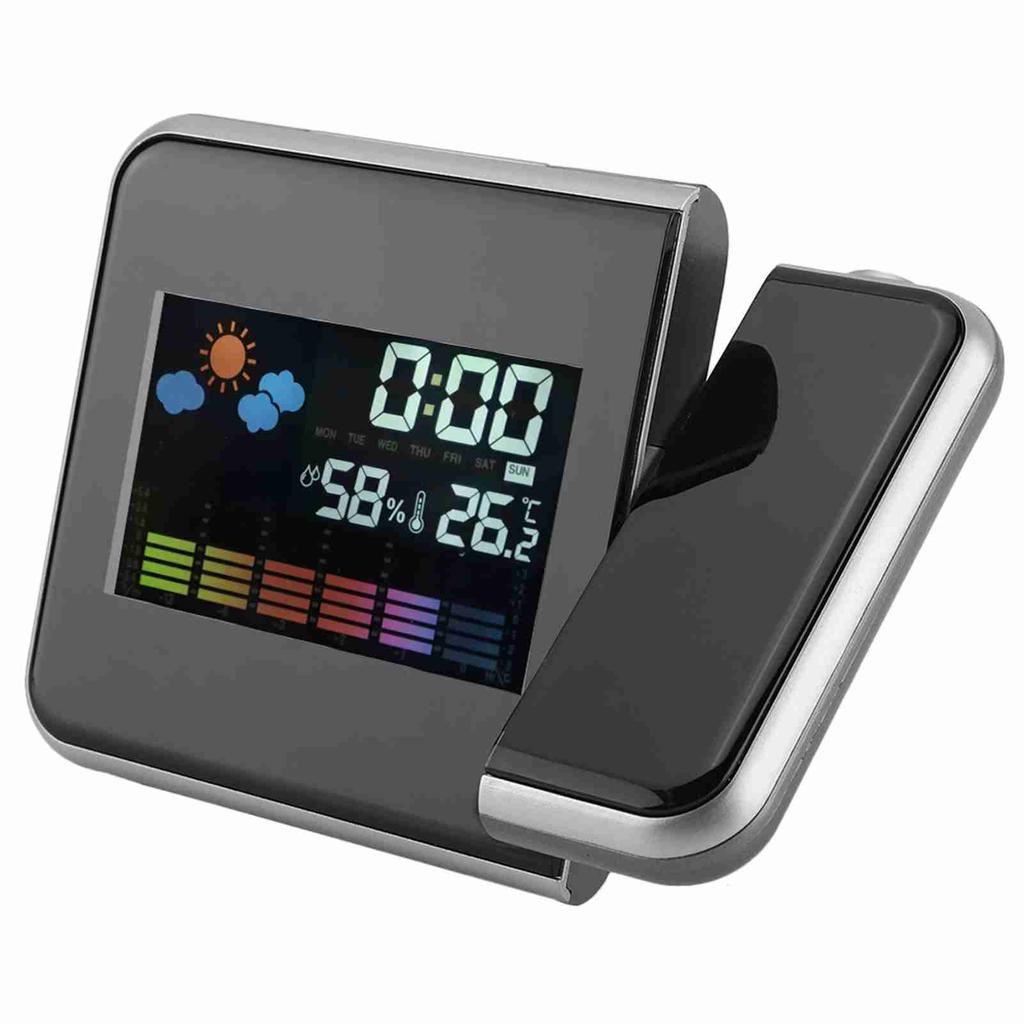 Digital LED Weather Forecast Projector Calendar Humidity Display Alarm Clock(Black)