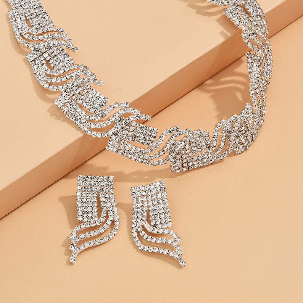 Bridal Suit Wedding Dress Wedding Jewelry Necklace Earrings Geometric Suit Wedding Fashion Chain