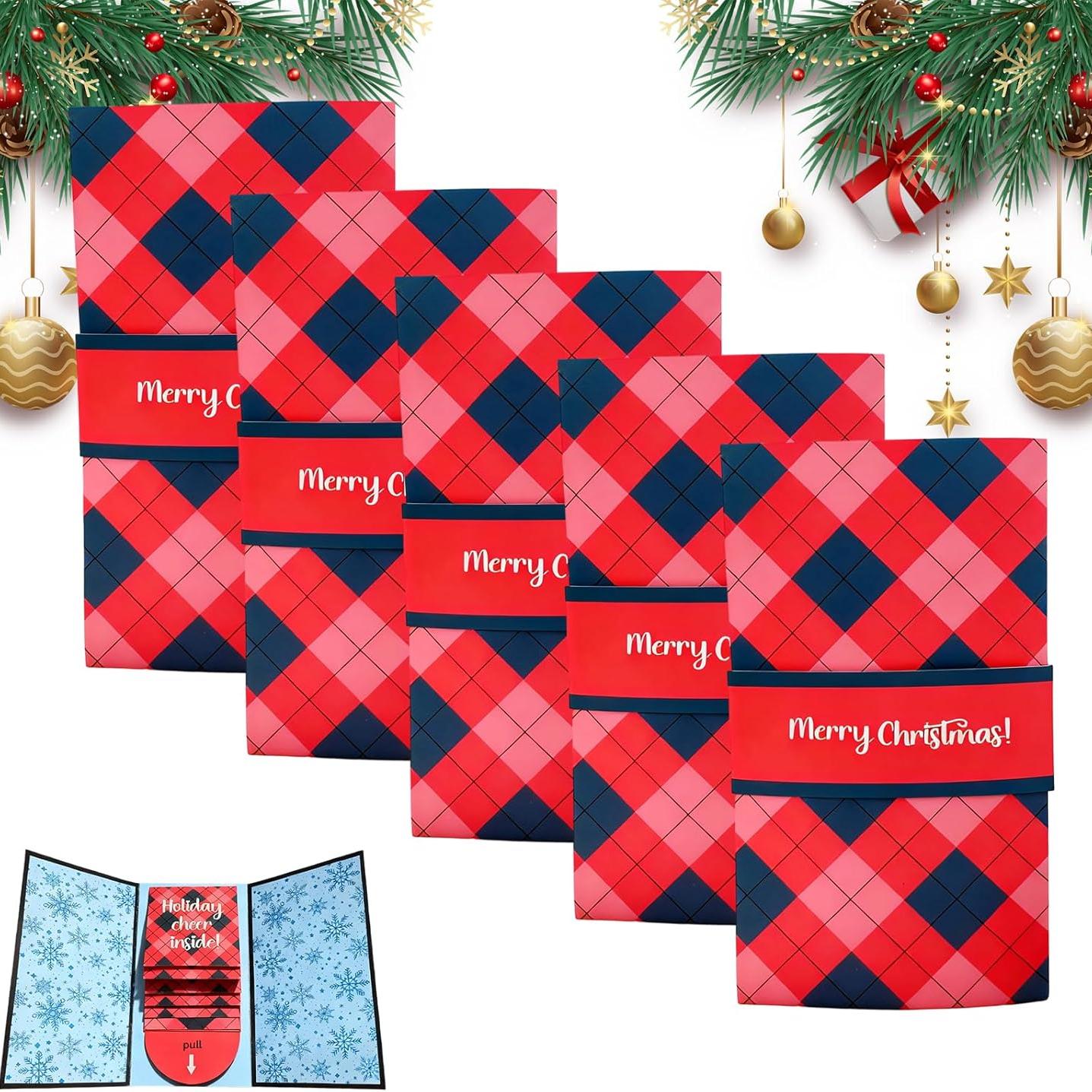 

5PCS Handmade Christmas Gifts Card Booklet Christma Money Holder Envelope Booklet DIY Personalized Xmas Gift, Party Supplies for Family and Friends красный