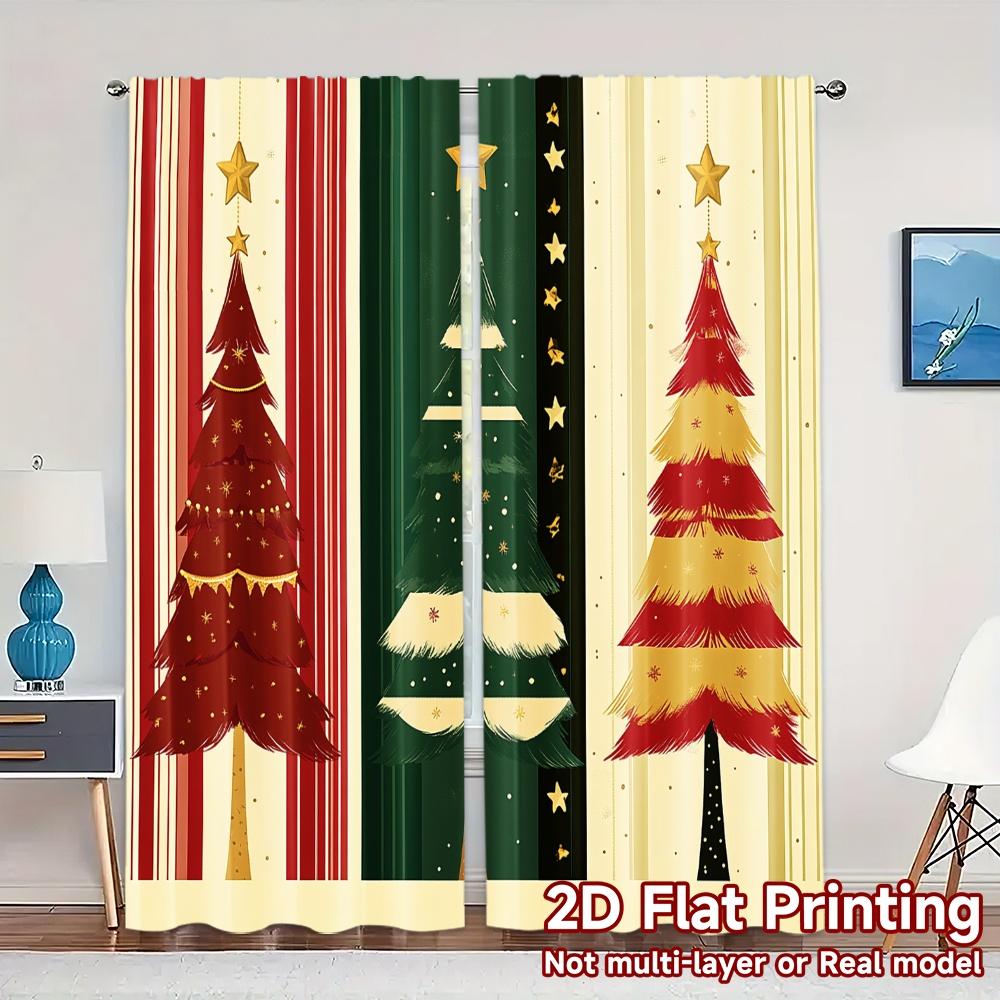 

2pcs,Curtains Christmas Trees Garland Holiday Decorations (2) Popular Creative Curtains Yarn Curtains Room Decor Suitable for 52.50×116.00 CM 2pcs