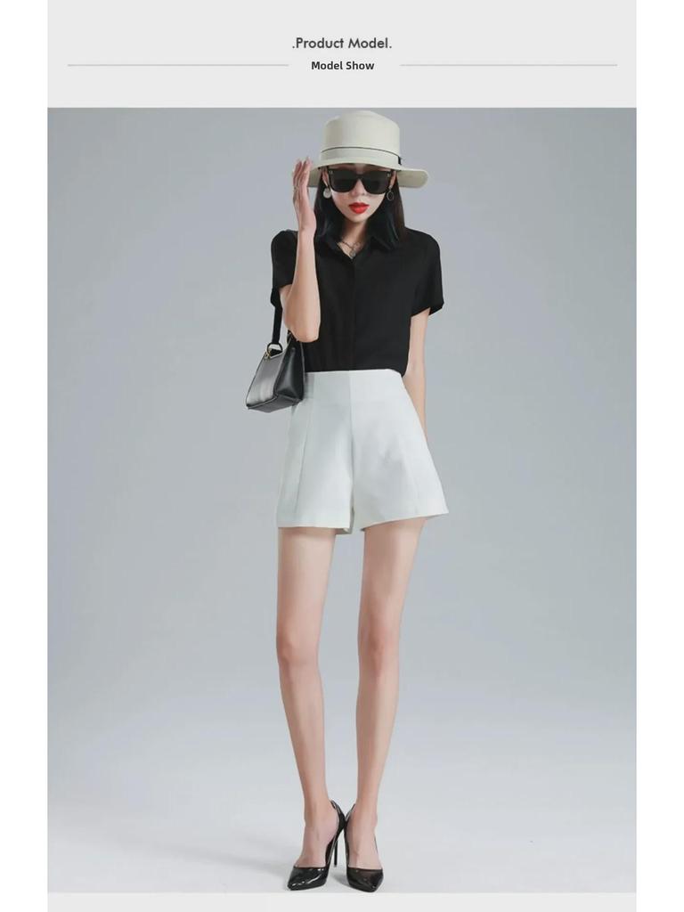 Women's Slim High-Waist Wide-Leg White A-Line Shorts - Summer 2023 Casual Fashion