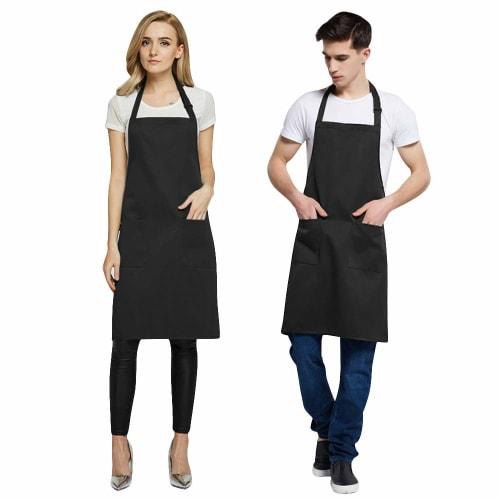 Autuki Simple Apron, Cafe Apron, Work Apron, Plain Apron for Gardening, with Pockets, Wrinkle-Resistant, Adjustable, Unisex, Black, G1