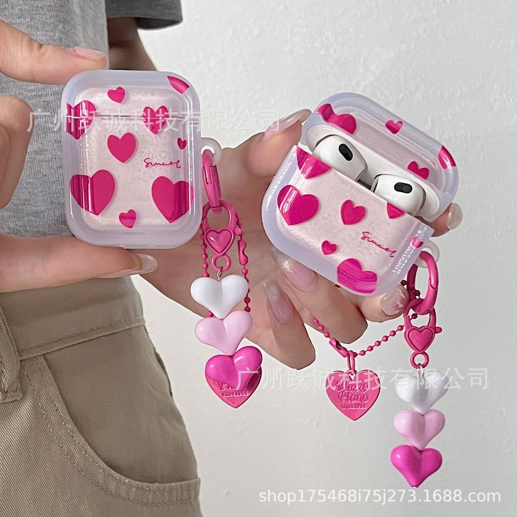 Stereoscopic applicable AirPods 1 protective case pink love pendant Japanese and Korean style AirPods 1 creative soft case earphones