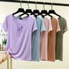 Korean Style Drawstring Modal Short Sleeve Tshirt Cute Slim Fit O Neck T-Shirt Lightweight & Soft Casual Tee Tops for Women Trendy Summer Basic Shirt