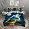 3pcs Wolf Howling At Moon Bedding Sets 3D Printed Night Forest Scene Duvet Cover Sets With Pillowcases No Filling