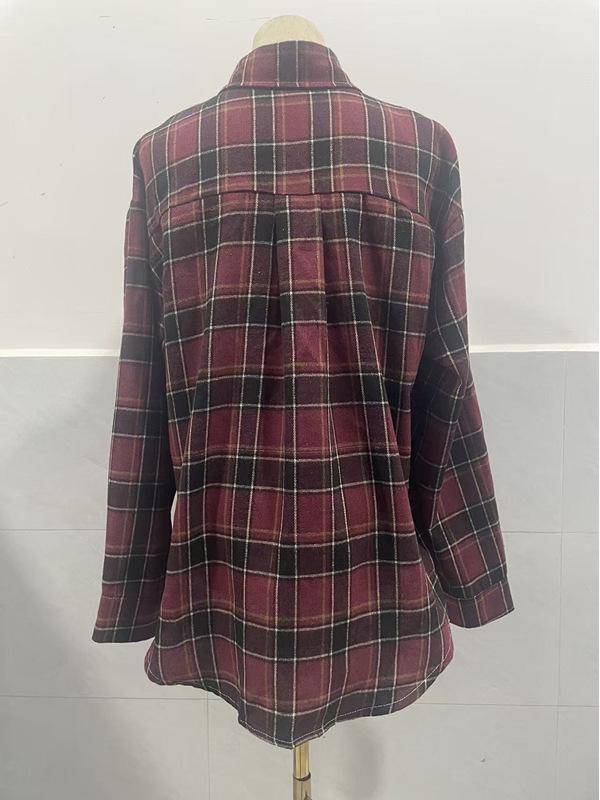 2025 Women's Cross-Border European and American Loose Plaid Pocket Shirt - Autumn/Winter Casual Fashion.