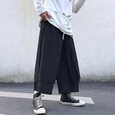 Erkek Bol Kesim Pantolon Hip-Hop Geniş Paça Cepli Pantolon Günlük Giyim için Günlük Siyah Katmanlı Pantolon Sokak