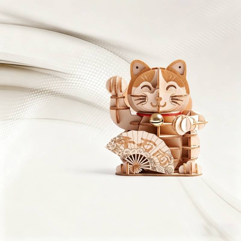 Wooden Lucky Cat 3d Puzzle Model For New Year Decor And Gift For Kids And Adults