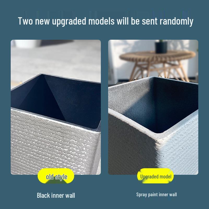 Faux Stone Resin Planter with Tray - Indoor/Outdoor Square Pot