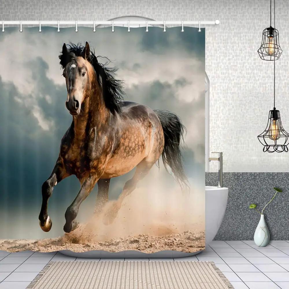 Horse Shower Curtain Western Masculine Horses Run In Farm Field Animal Farmhouse Bath Curtain Waterproof Polyester Fabric Decor
