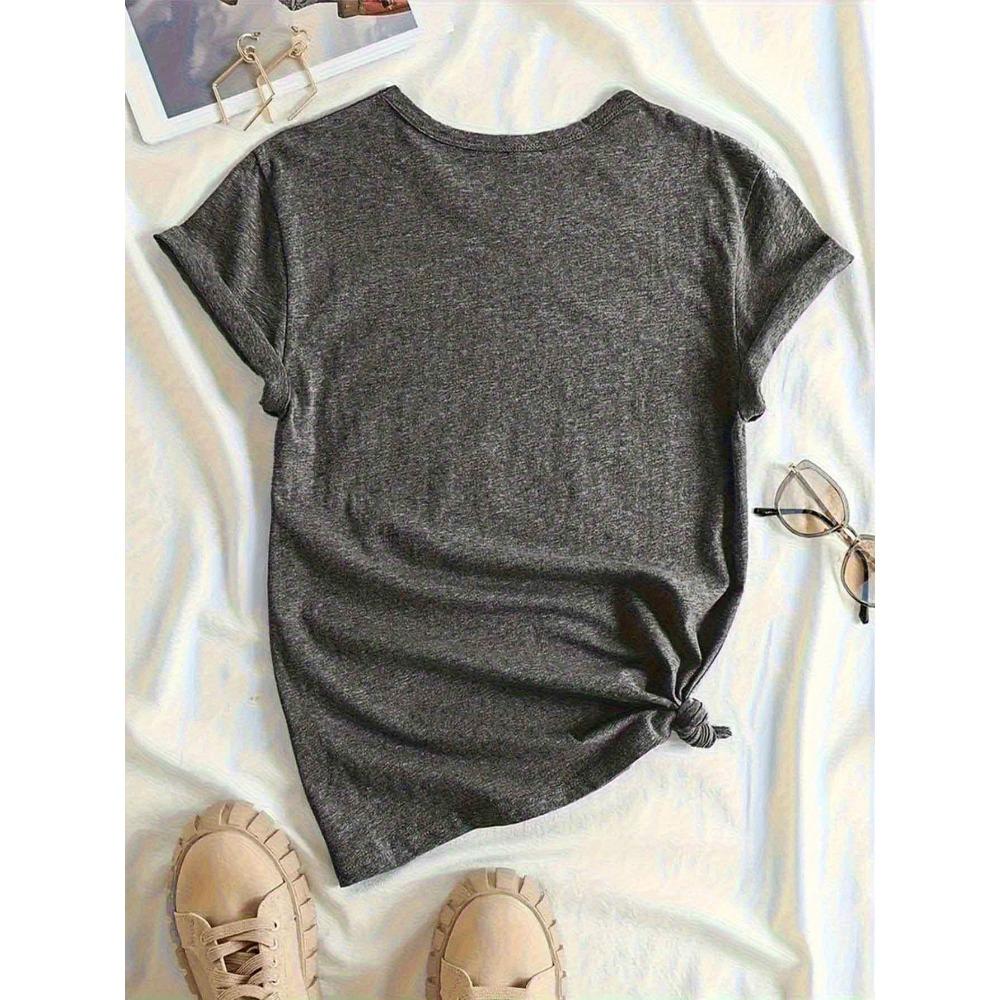 Women'S Playful Black Cat Print Short-Sleeve Round Neck T-Shirt - Sporty Casual Style, Soft And Breathable